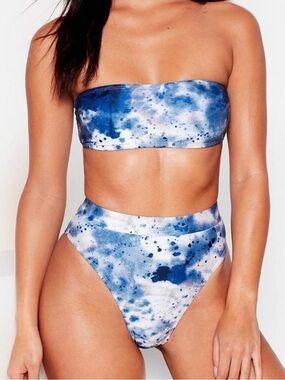 Nasty Gal Blue Tie-Dye Bandeau High-Waist Bikini